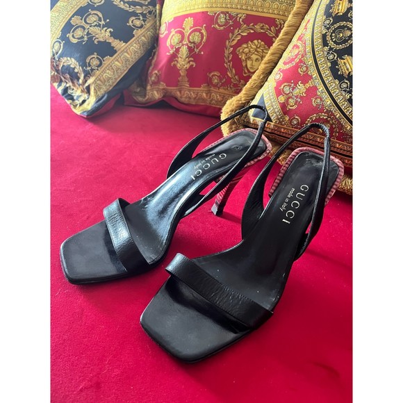 Gucci Vintage Black Barely There Heels Sandals 35C 35 5 5.5 6 - Picture 3 of 7
